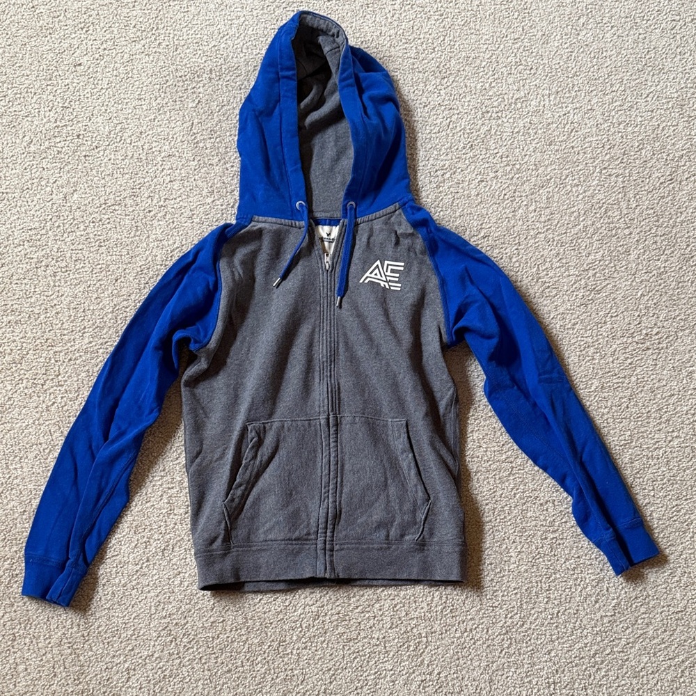 American Eagle Outfitters Blue & Gray Zip Front Hoodie